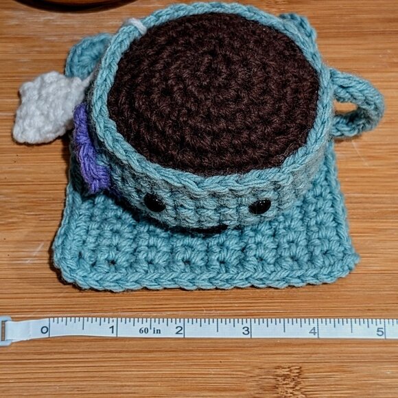 Hand Crafted Crochet Amigurumi Teacup with Stand, Flower, and Tea Sachet - Picture 4 of 4